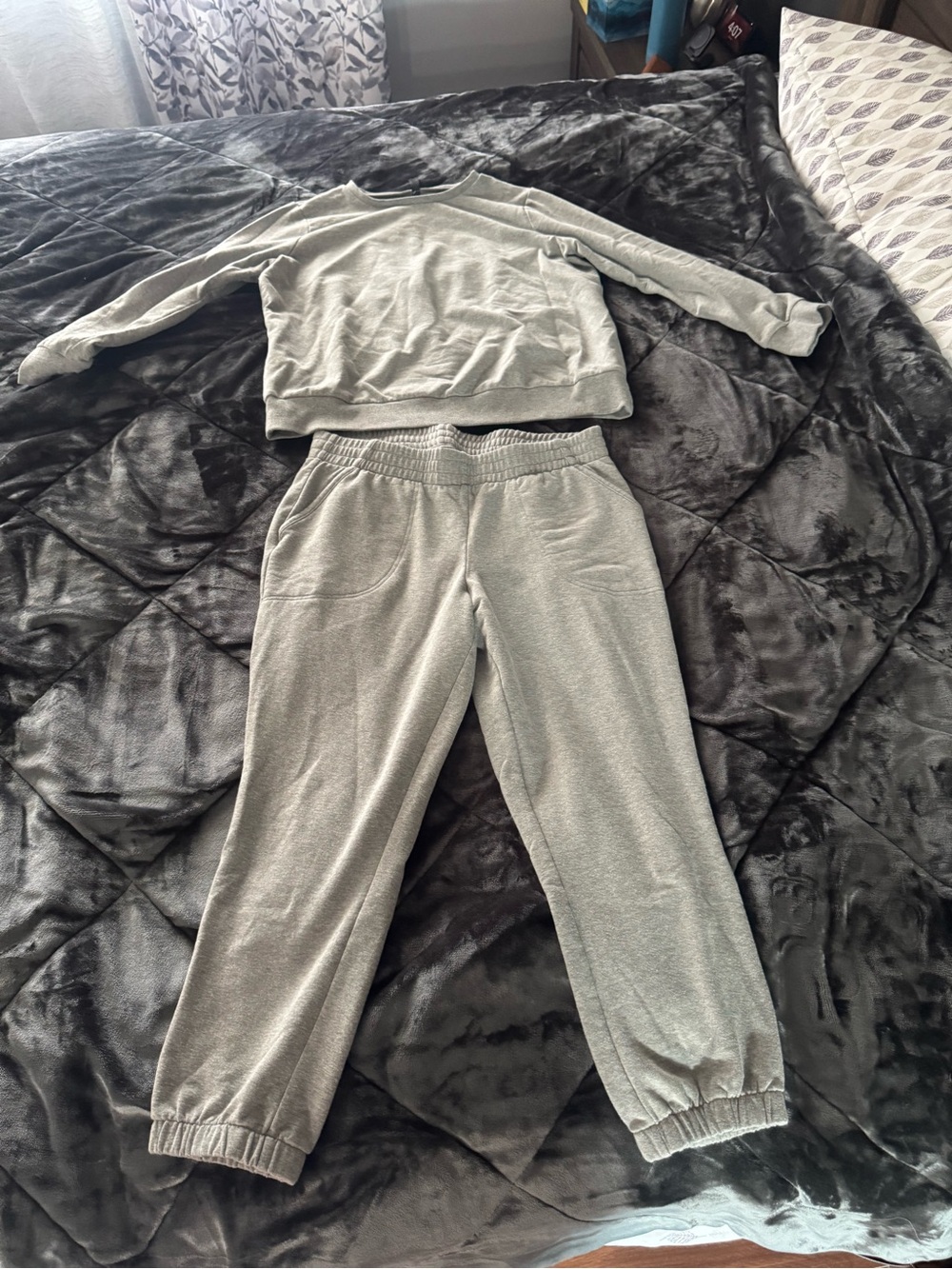 Women's Light Gray Track Pants & Sweatshirt Set - Casual Joggers